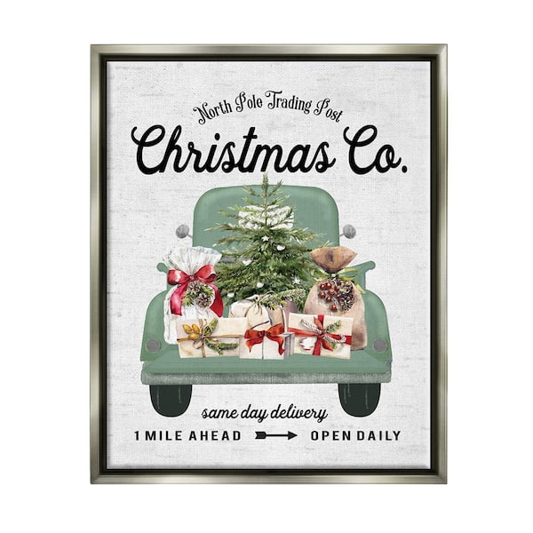Stupell Industries Christma Co Gift Truck by Lettered and Lined 1-Piece Floater Frame Graphic Print Travel Poster Art Print 21 in. x 17 in.