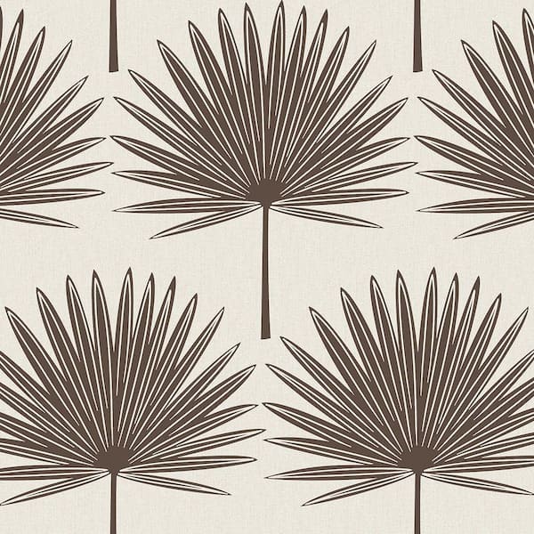 Dark Cocoa and Ecru Stamped Palm Vinyl Peel and Stick Wallpaper Roll (Covers 28 sq. ft. )