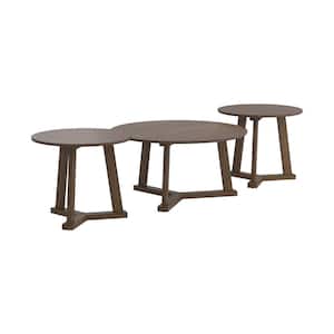 3-Piece Natural Walnut Round Wood Coffee Table Set