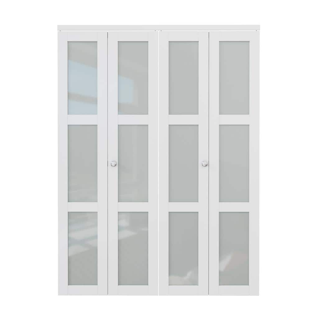 ARK DESIGN 60 In. X 80 In. 3-Lite Frosting Glass Solid Core MDF White ...