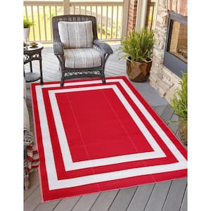 Paris Red and White 10 ft. x 14 ft. Folded Reversible Recycled Plastic Indoor/Outdoor Area Rug-Floor Mat