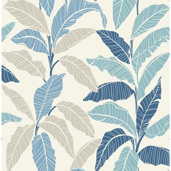 Leafy Bliss Blue Palm Vinyl Peel and Stick Wallpaper Roll (Covers 30.75 sq. ft.)
