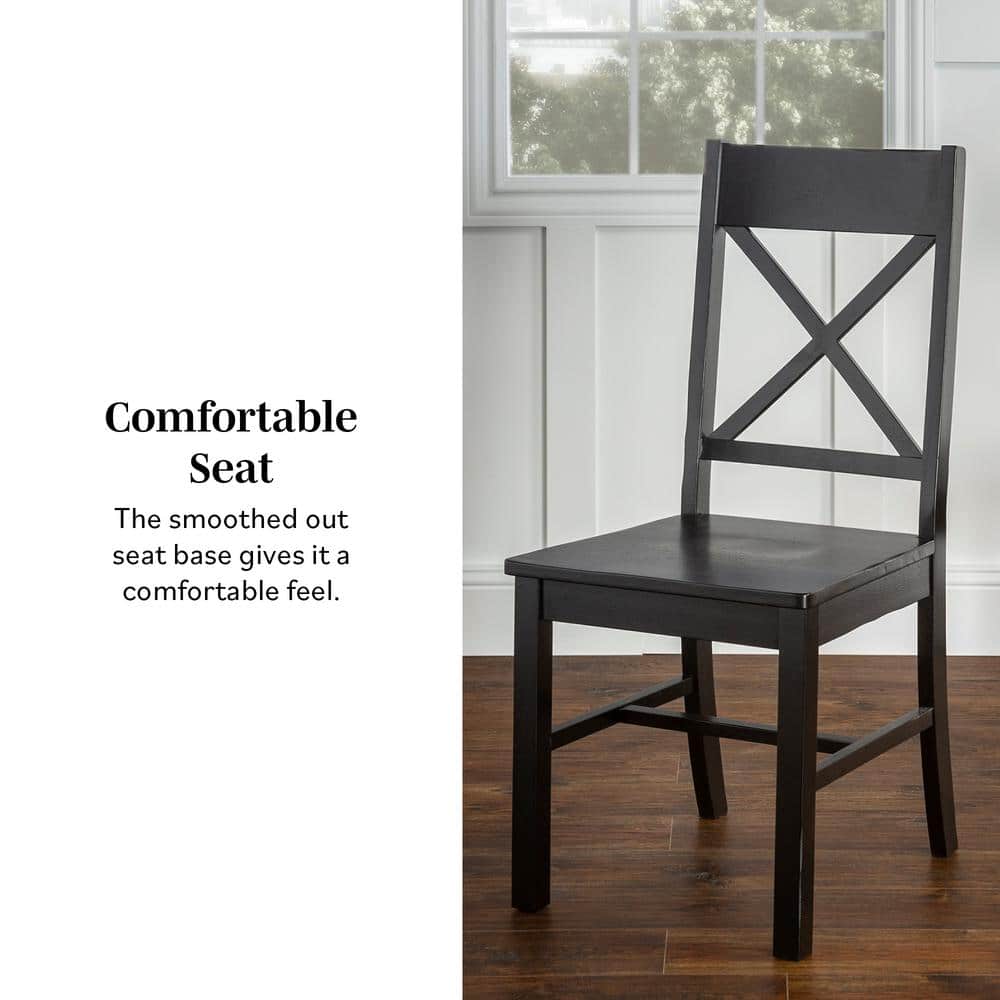 Elegant Black Wood Cross-Back Dining Chairs, Set of 2