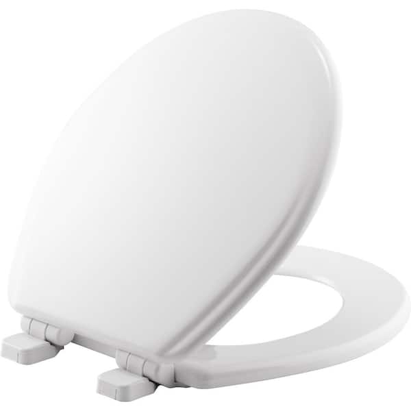 BEMIS Jamestown Never Loosens Round Closed Front Enameled Wood Toilet Seat in White with Adjustability and Slow Close