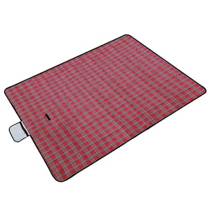 Stylish Design 60 in. x 78 in. Waterproof and Sandproof Picnic Blanket Handy Mat with Strap Foldable Camping Rug in Red
