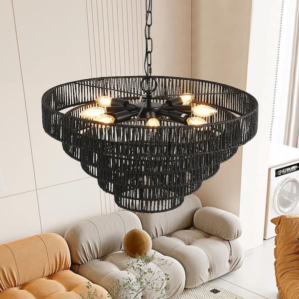 24 in 8-light Luxury black Chandelier Large Ceiling Lighting for Living Room Dining Light Fixture Dining Room Kitchen