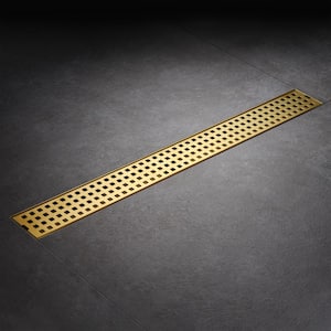 24 in. Stainless Steel Linear Shower Drain with Square Pattern Drain Cover in Brushed Gold