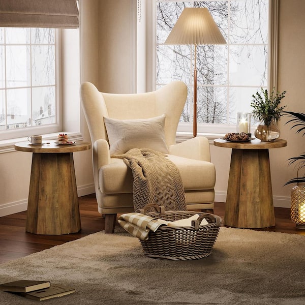 BYBLIGHT Kerlin 19.69 in. Brown Round Wood End Table Set of 2, Couch Side Table with Octagonal Base for Living Room, Bedroom