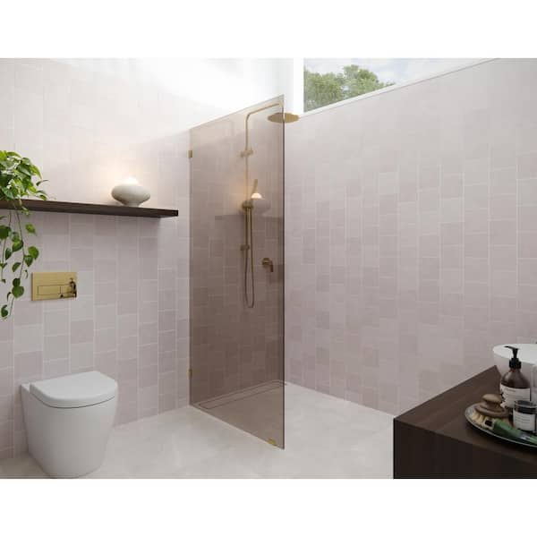 Glass Warehouse Ursa 30 in. W x 78 in. H Single Fixed Panel Frameless Shower Door in Polished Brass without Handle