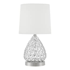16 .5 in. Clear Crystal and Brushed Steel Table Lamp with White Fabric Drum Shade