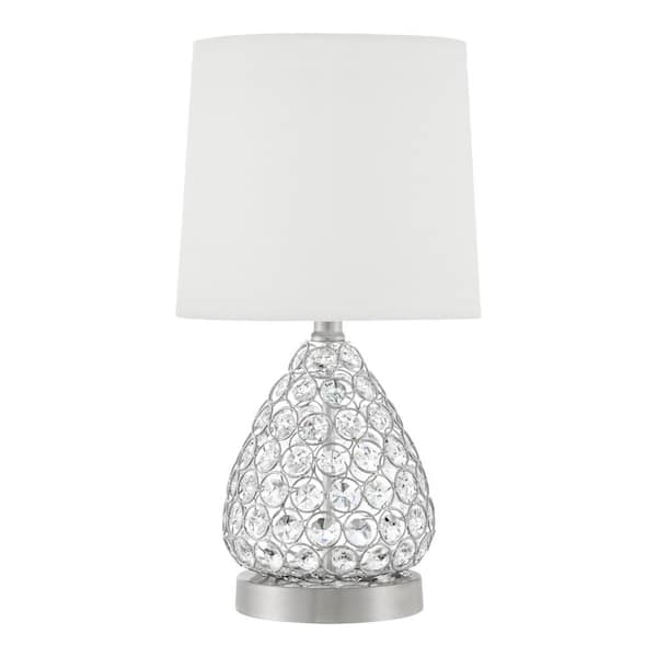 Hampton Bay 16 .5 in. Clear Crystal and Brushed Steel Table Lamp with White Fabric Drum Shade