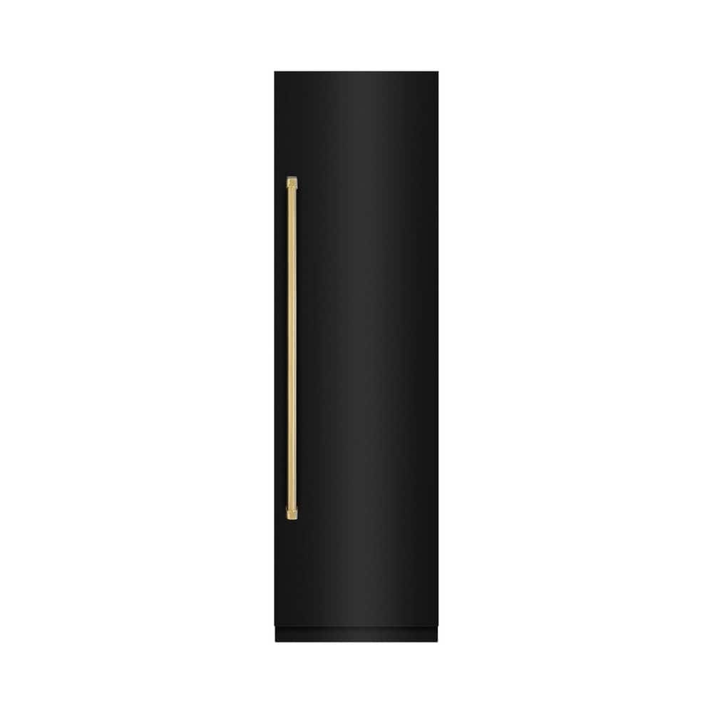 24 in. 12.5 cu. ft. Freezerless Column Refrigerator in Black Stainless Steel with Gray Interior, Polished Gold Accents