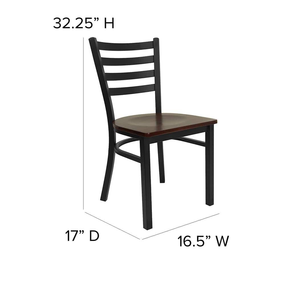 High Ladderback Side Chair in Mahogany and Black Metal