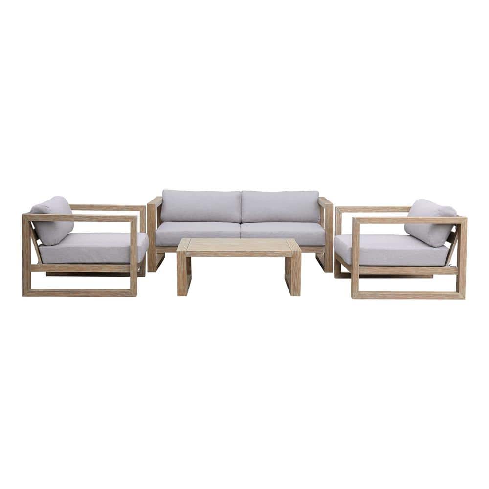 Light Gray Eucalyptus Wood Outdoor Sofa with Cushions