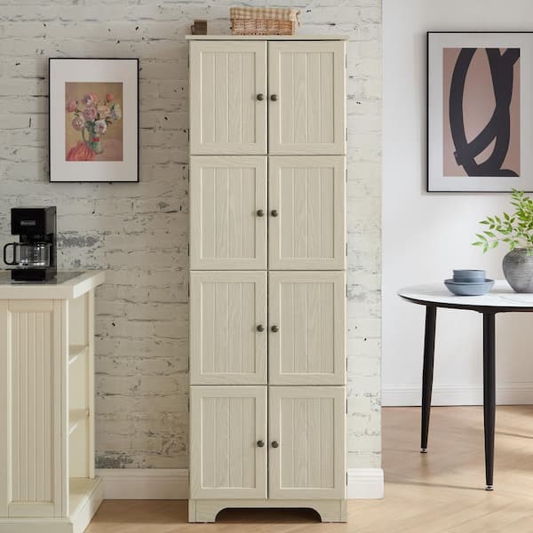 72.4 in. Tall Storage Cabinet Tall Storage Cabinet with 8 Doors and 4 Shelves for Kitchen, Dining Room in White