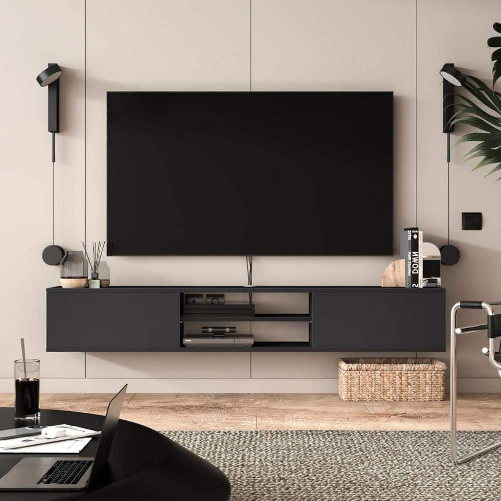 Black Finish TV Stand Fits TV's up to 75 in.