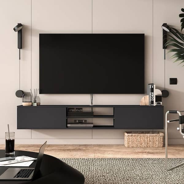 HOME IMPORTS EMPORIUM Black Finish TV Stand Fits TV's up to 75 in.