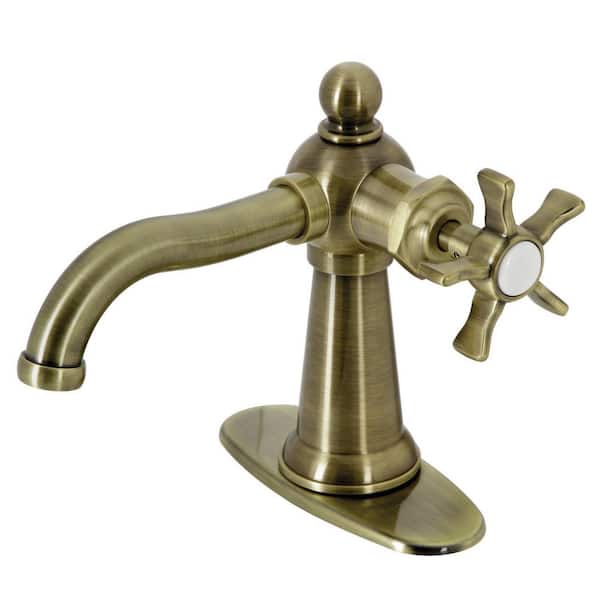 Kingston Brass Hamilton Single-Handle Single Hole Bathroom Faucet with Push Pop-Up and Deck Plate in Antique Brass