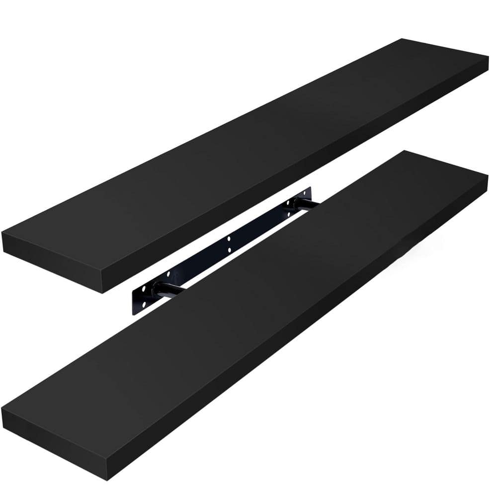 35 in. W x 9 in. D Black Floating Decorative Wall Shelf (Set of 2)