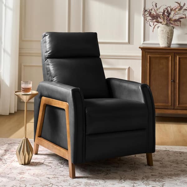 JAYDEN CREATION Casica Black 29" Genuine Leather Power Recliner with USB and Type-C Ports
