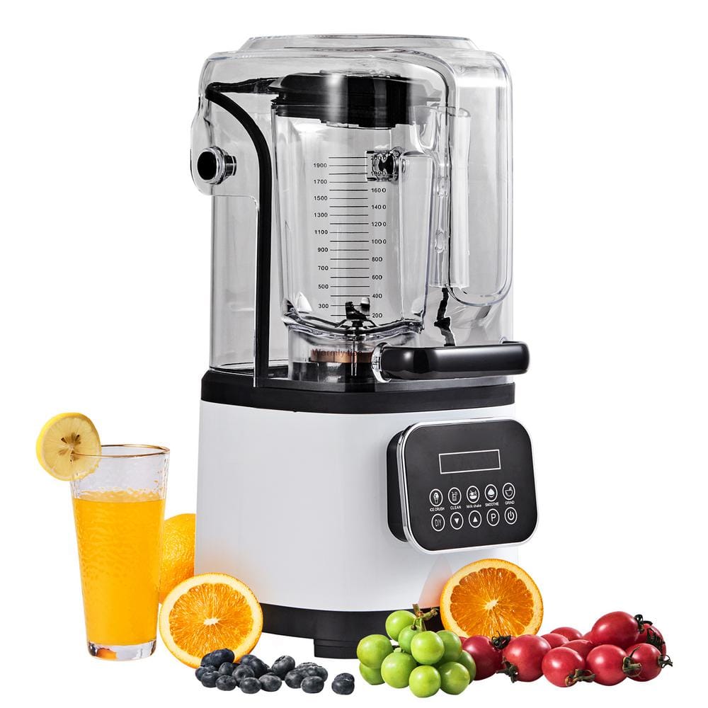 Professional Blender with Shield, Commercial Countertop Blender, 68 oz. Glass Jar, Stainless Steel, 5 Functions, White