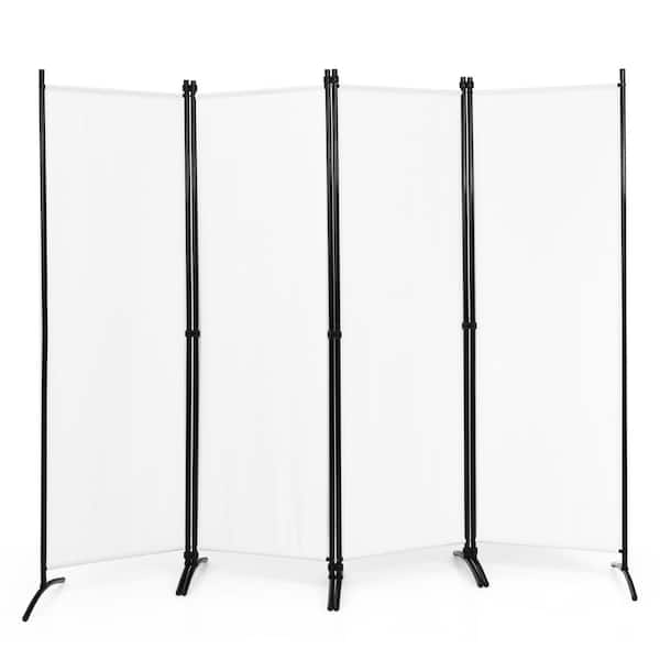 Costway 5.6ft White 4-Panel Room Divider Folding Fabric Privacy Screen with Steel Frame