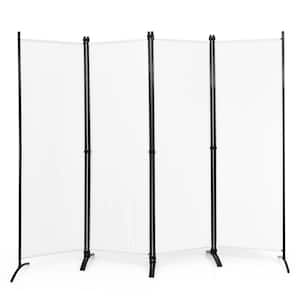 5.6ft White 4-Panel Room Divider Folding Fabric Privacy Screen with Steel Frame