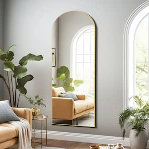 31 in. W x 71 in. H Wood Frame Arched Floor Mirror, Bedroom Living Room Wall Mirror in Gold