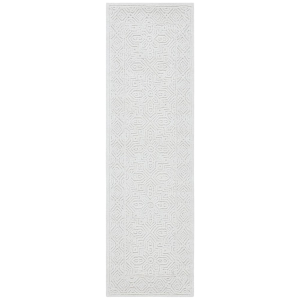 Textural 2 ft. x 14 ft. Ivory Solid Color Geometric Runner Rug
