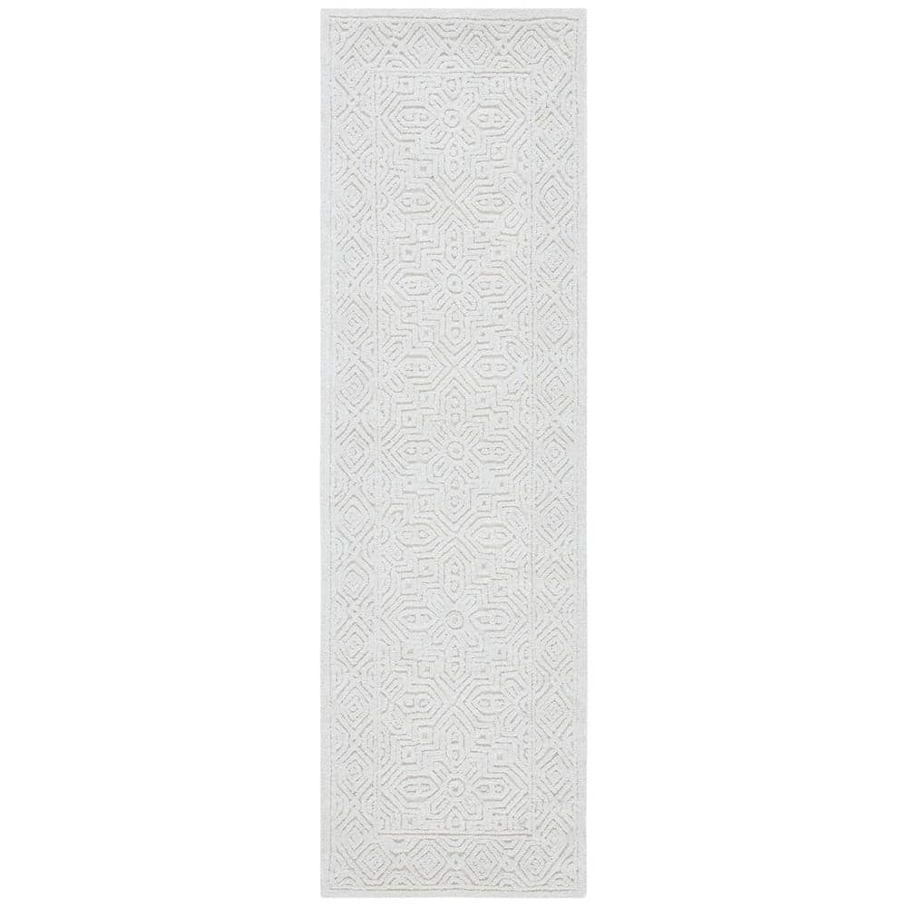 Ivory Geometric Hand-Tufted Wool Runner Rug, 2'3" x 8'