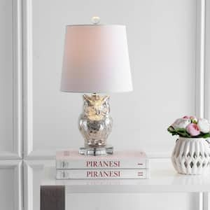 Night Owl 19 in. Silver/Ivory Glass/Crystal LED Table Lamp