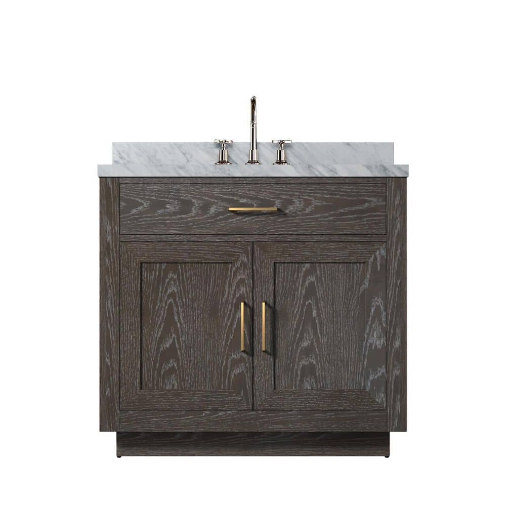 Condor 36 in. W x 22 in. D Brown Oak Single Bath Vanity with Carrara Marble Top, and Faucet Set price history on PriceWatchPro