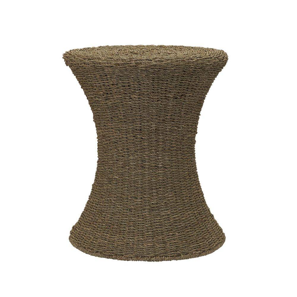 Handwoven Natural Seagrass Hourglass Wicker Stool, 18" Round