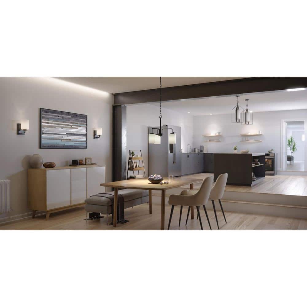Matte Black Steel Wall Light with Etched Glass Shade