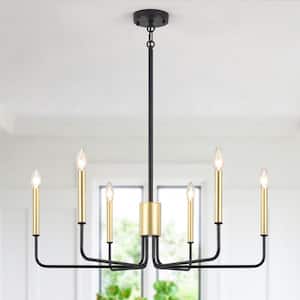 Roxanne 6 Light Black/Gold Dimmable Classic Traditional Chandelier Rustic Linear Candle-Style Kitchen Island Light