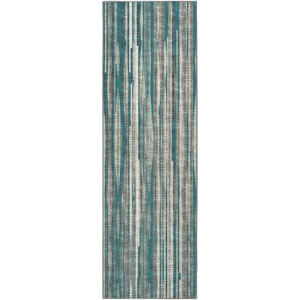 3 X 12 Blue, Ivory Ombre Runner Rug