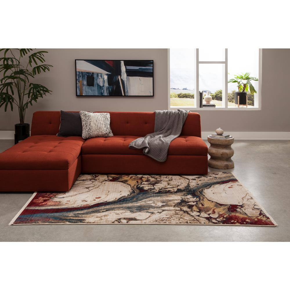 Handmade Blue Abstract Stain-Resistant Synthetic Rug, 2' x 3'