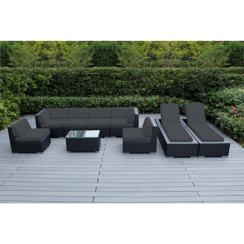 Black 9-Piece Wicker Patio Combo Conversation Set with Supercrylic Gray Cushions price history on PriceWatchPro