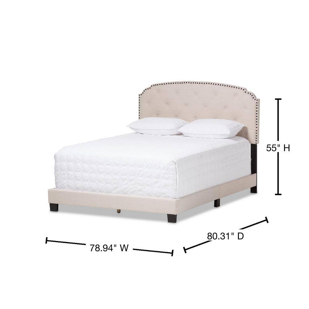 Lexi King-Size Light Beige Tufted and Nailhead Trim Upholstered Bed