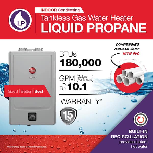 IKONIC 10.1 GPM Smart Super High Efficiency Indoor or Outdoor Liquid Propane Tankless Water Heater with Recirculation