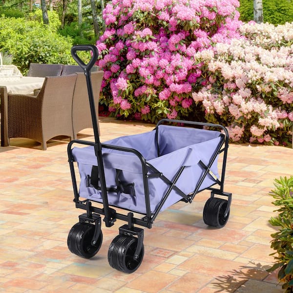 Unbranded 7 cu. ft. Purple 100L Collapsible Folding Beach Wagon Cart with 220 lbs. Large Capacity, Metal Garden Cart