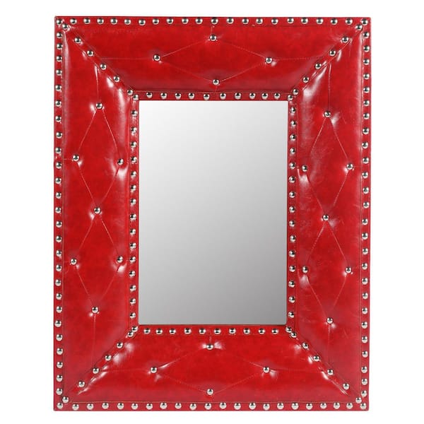 Unbranded 21 in. W x 26 in. H Rectangular PU Covered MDF Framed Wall Bathroom Vanity Mirror in Red