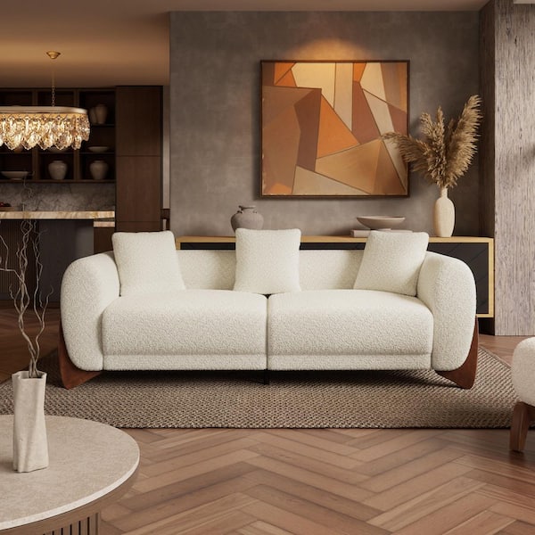 Cloud Couch 87 in. Round Arm Plush Polyester Boucle Rectangle Sofa for Living Room Apartment Minimalist Cream White