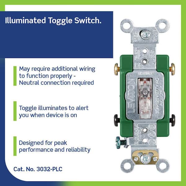 30 Amp Industrial Grade Heavy Duty Double-Pole Pilot Light Toggle Switch, Clear 3032-PLC