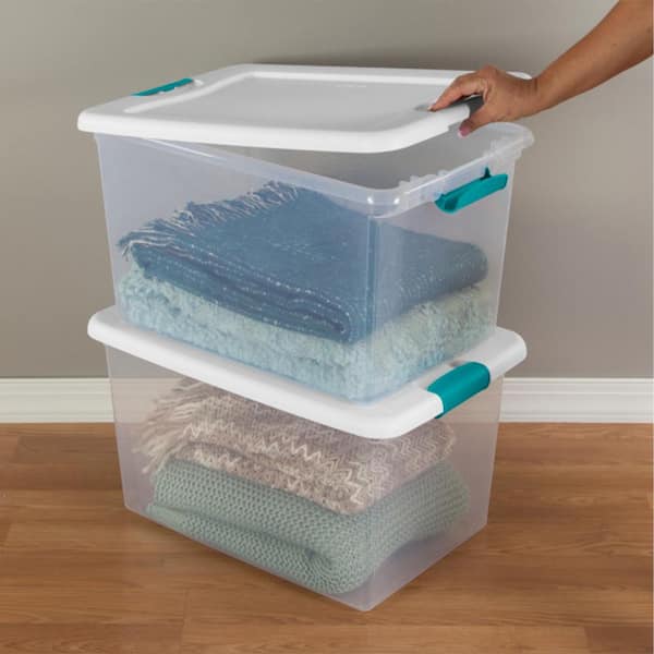 Sterilite 64 qt Latching Plastic Holiday Storage Bin Clear Container, (24 Pack)