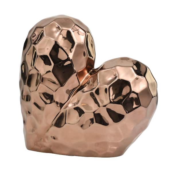 Litton Lane Rose Gold Ceramic Dimensional Angled Origami Inspired Heart Sculpture with Faceted Exterior