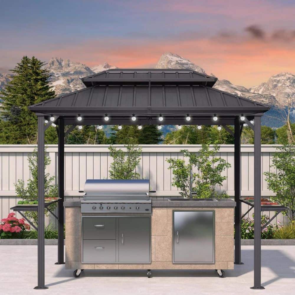 PURPLE LEAF 6 ft. x 9 ft. Hardtop Grill Gazebo for Patio Aluminum