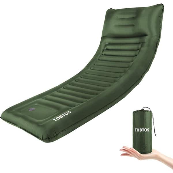 Single Inflatable Sleeping Pad with Pillow and Built-in Pump Waterproof, Light Weight for Camping, Hiking in Green