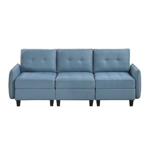 Lazzara Swallowtail 86 in W Pillow Top Arm Textured Fabric Rectangle Sofa in. Blue