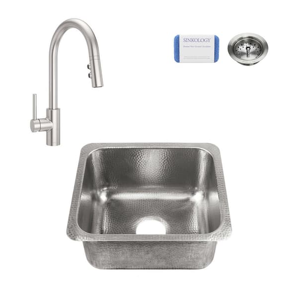 SINKOLOGY Wilson Undermount Stainless Steel 17 in. Single Bowl Bar Prep Sink with Pfister Stellen Faucet and Drain